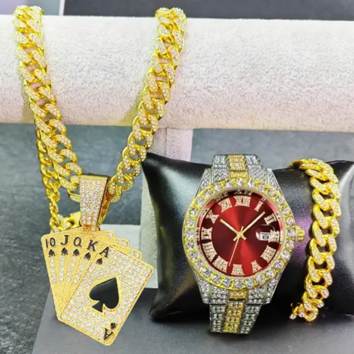 Montre à quartz hipop pour homme chaîne cubaine Miami retro avec bracelets - Cash Boutique