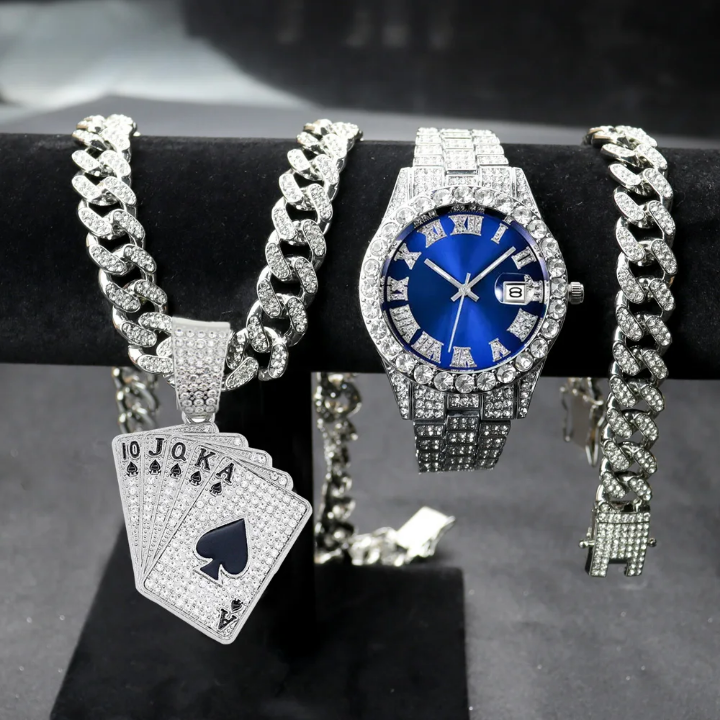 Montre à quartz hipop pour homme chaîne cubaine Miami retro avec bracelets - Cash Boutique