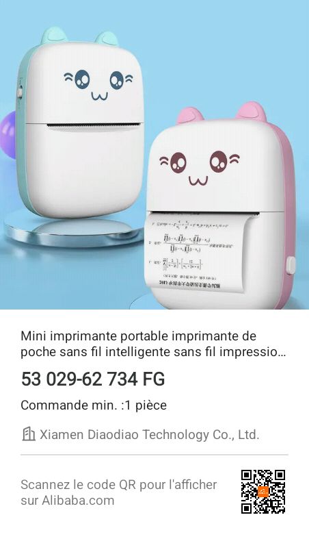 Mini imprimante portable de poche san fils, intelligente,sans encore, impression d'étiquette et de photos, papier thermique 57 mn - Cash Boutique