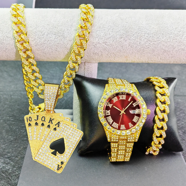 Montre à quartz hipop pour homme chaîne cubaine Miami retro avec bracelets - Cash Boutique