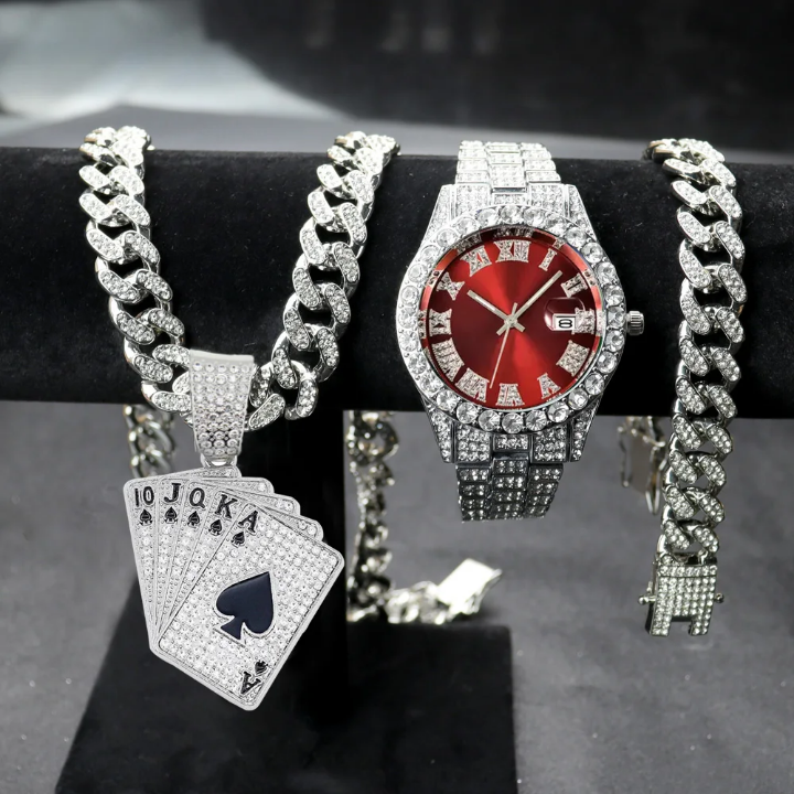 Montre à quartz hipop pour homme chaîne cubaine Miami retro avec bracelets - Cash Boutique