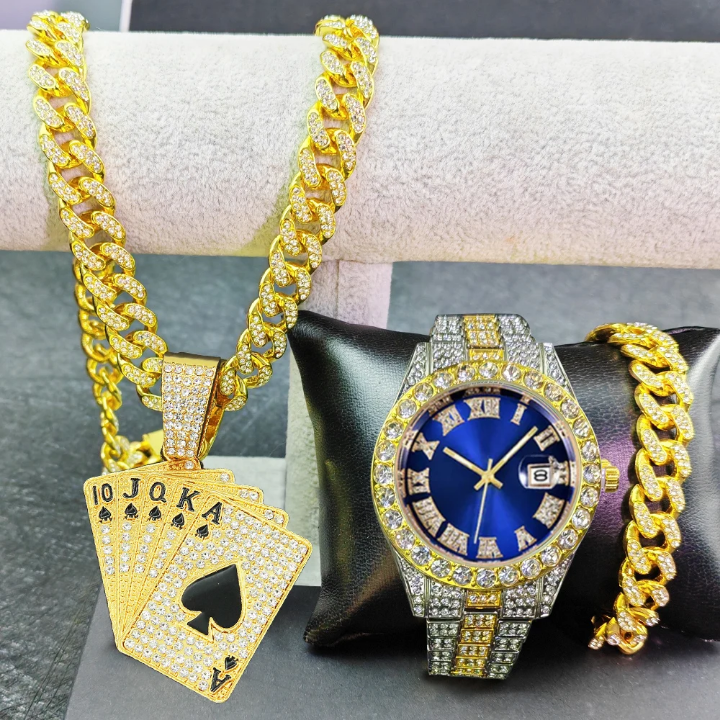 Montre à quartz hipop pour homme chaîne cubaine Miami retro avec bracelets - Cash Boutique