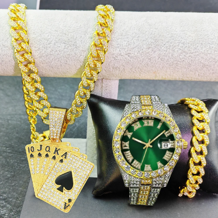 Montre à quartz hipop pour homme chaîne cubaine Miami retro avec bracelets - Cash Boutique