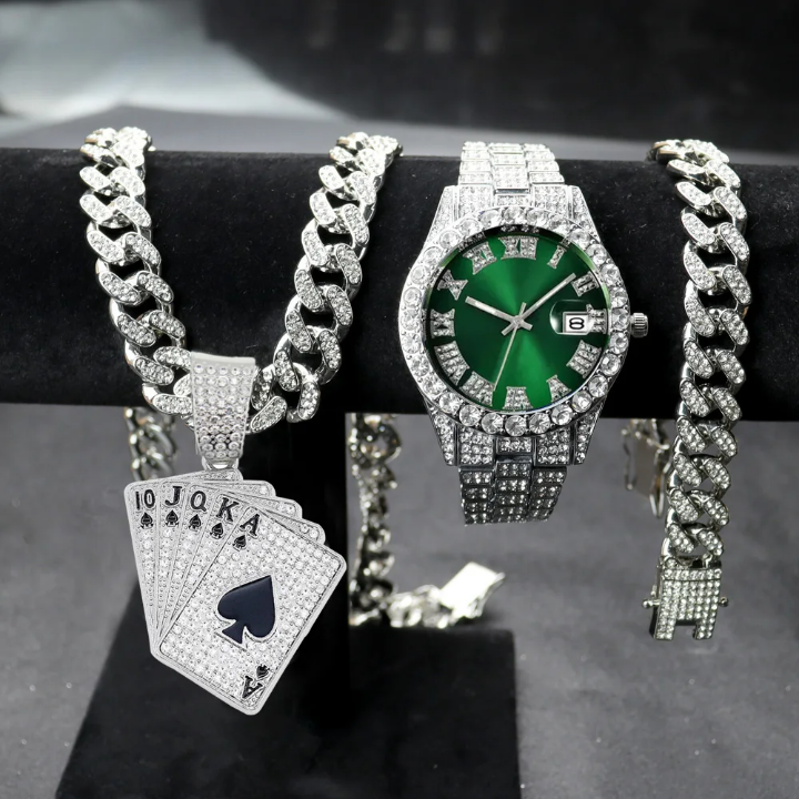 Montre à quartz hipop pour homme chaîne cubaine Miami retro avec bracelets - Cash Boutique